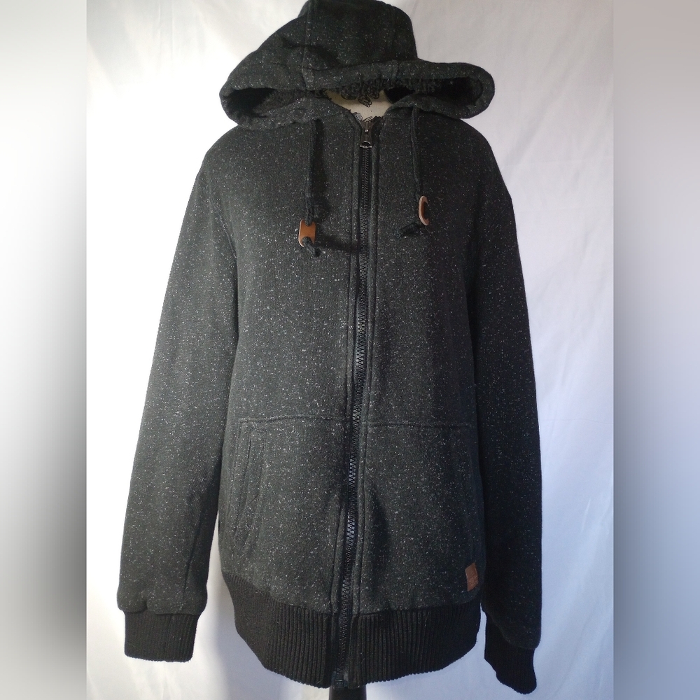 Buffalo David Bitton Men's Sherpa-Lined Full Zip Hoodie Jacket XL/TG Gray Black